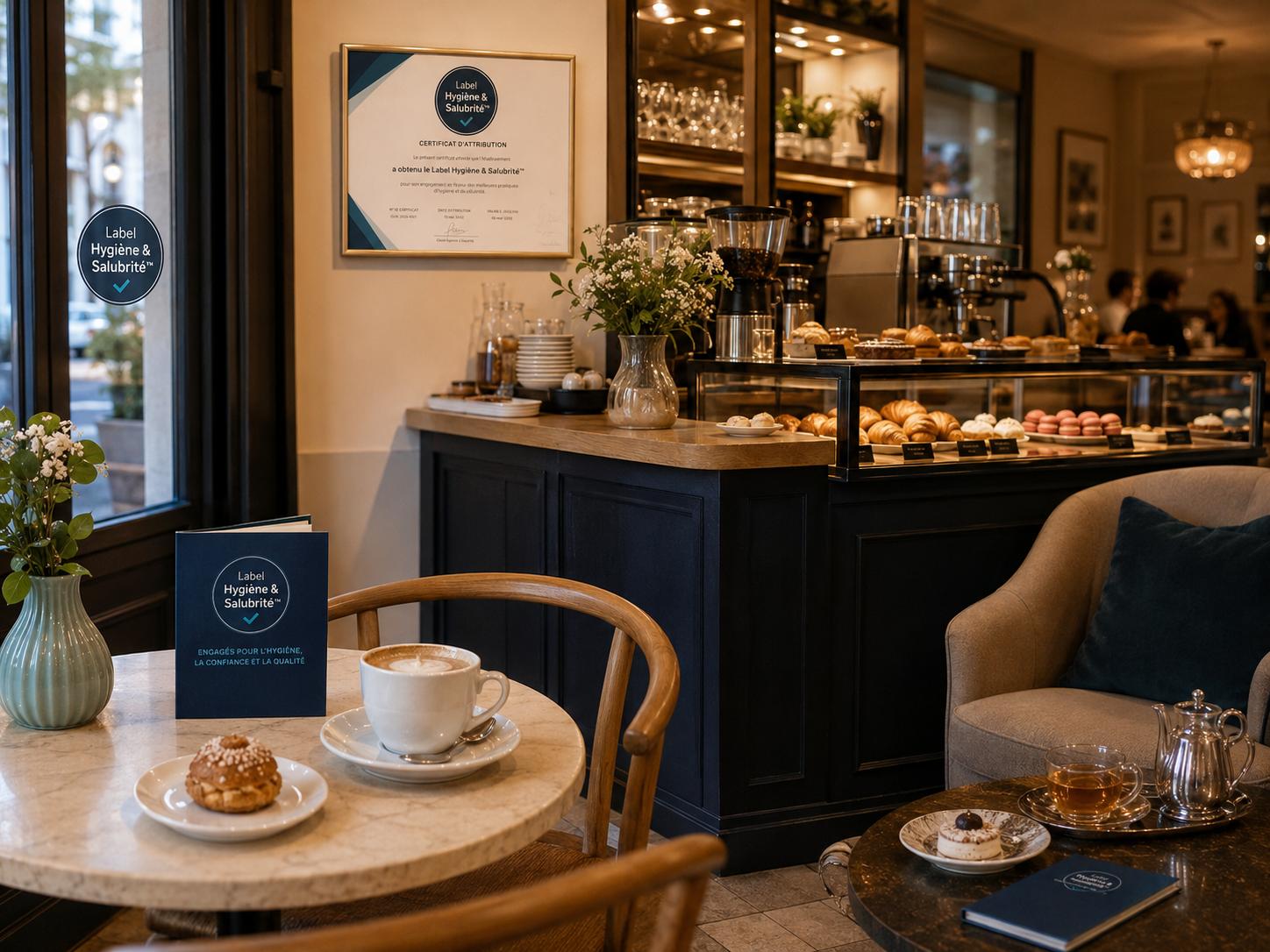Support label dans un café salon